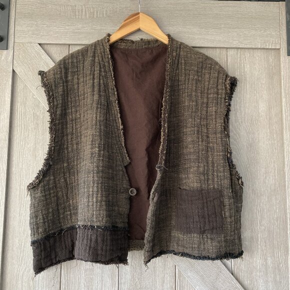 100% Cotton Double Sided Vest, OS, brown/khaki color - Picture 7 of 11